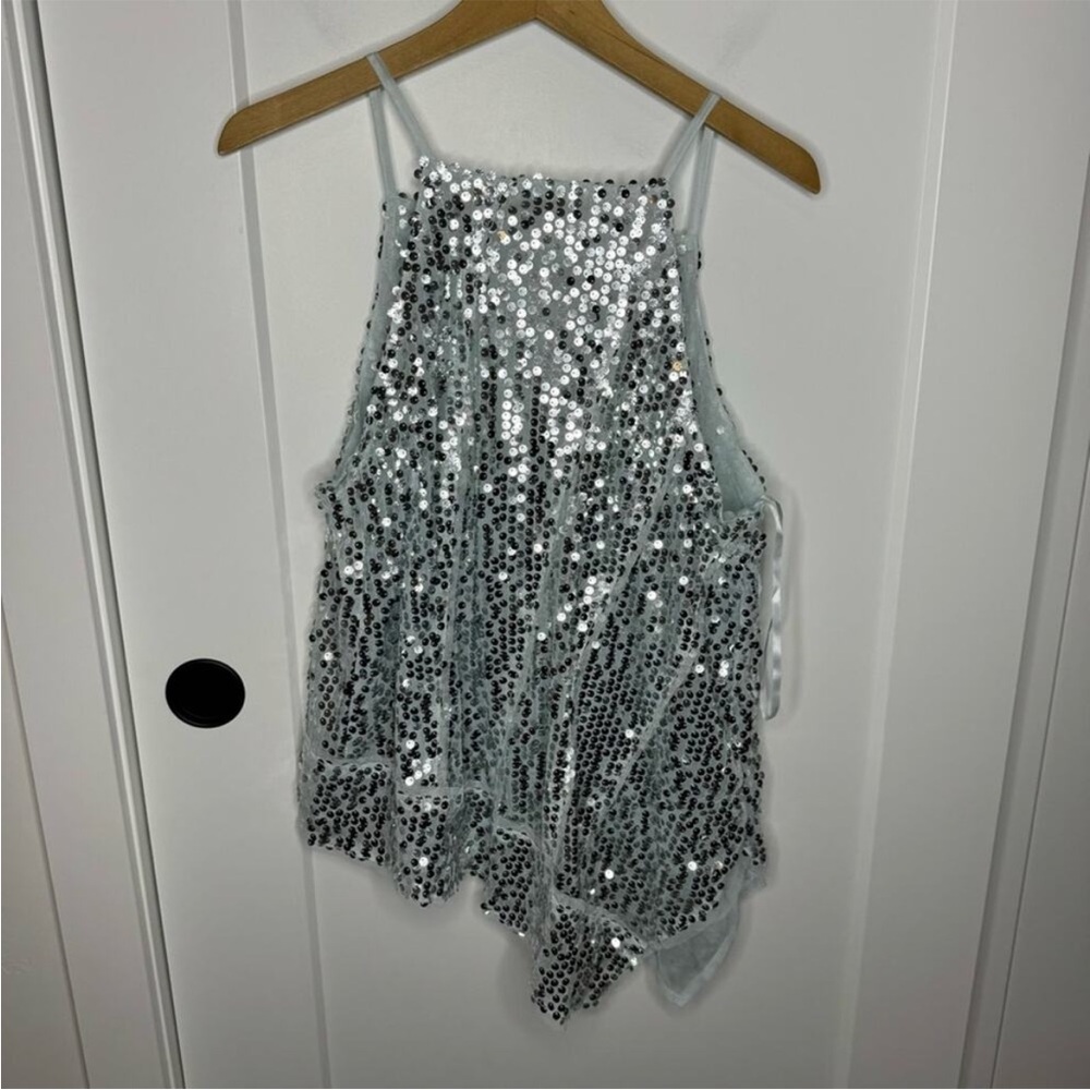 Anthropologie Silver Sequin Halter Cami Top - Picture 3 of 5
